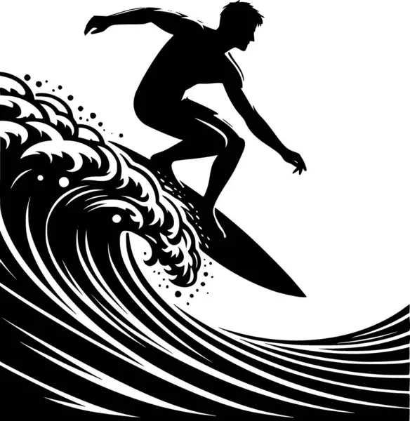 Bir sörfçünün silueti sörf dalgası, minimalist temiz düz vektör
