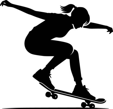 Kaykay numarası yapan bir kişinin silueti, düz vektör