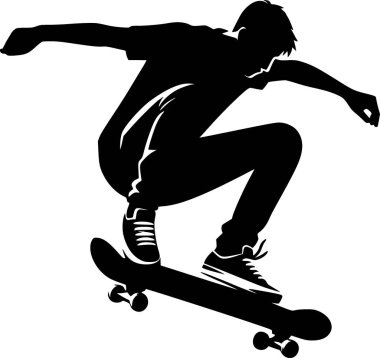 Kaykay numarası yapan bir kişinin silueti, düz vektör