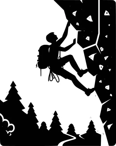 Kaya duvarına tırmanan birinin düz vektörü, minimalist siyah tarzı.