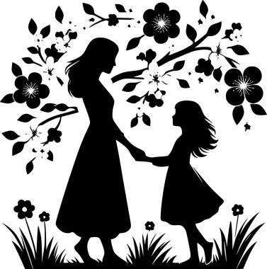 Çiçek sıcaklığında, temiz çizgilerle sarılan bir annenin minimalist vektörü.