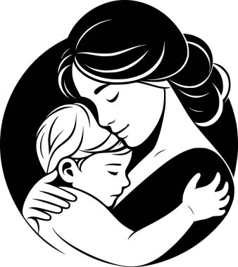 Çiçek sıcaklığında, temiz çizgilerle sarılan bir annenin minimalist vektörü.