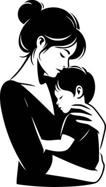 Çiçek sıcaklığında, temiz çizgilerle sarılan bir annenin minimalist vektörü.