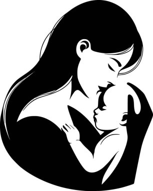 Anne bebeği kapalı gözlerle kucaklıyor, huzurlu ve sevgi dolu bir an.