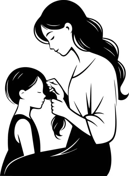 Anne nazikçe kızlarının saçlarını örüyor, sessiz ve yumuşak bir siluet.