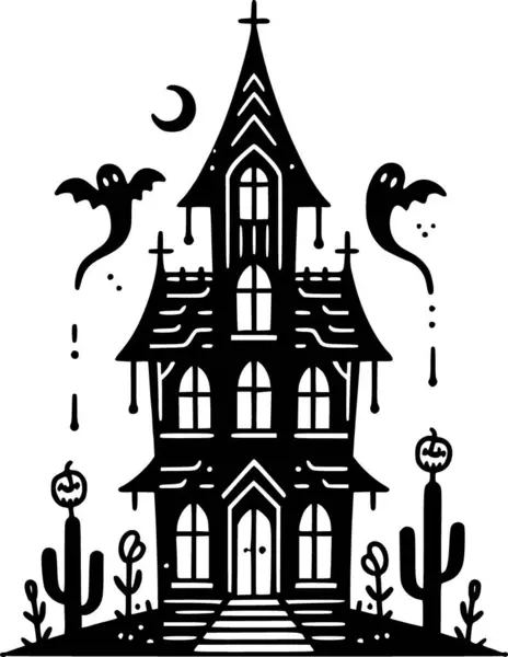 Cadılar Bayramı boyama kitabı ve basılabilir dekor için korkunç perili ev çizgisi