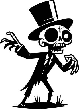 Cadılar Bayramı temalı cadılar bayramı tasarımları için siyah beyaz karalama tarzında komik bir zombi karakteri çizimi.