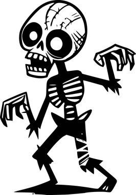 Cadılar Bayramı temalı cadılar bayramı tasarımları için siyah beyaz karalama tarzında komik bir zombi karakteri çizimi.