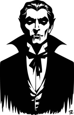 Siyah ve beyaz cadılar bayramı sanatı. Korkutucu vampir karakteri. Çocuklar için mükemmel.