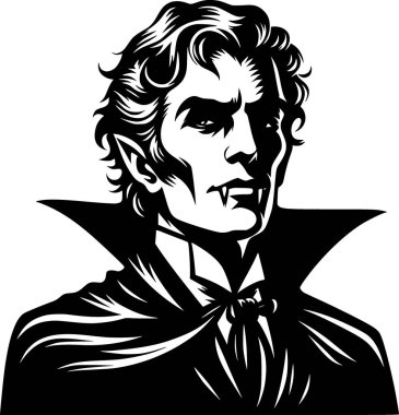 Siyah ve beyaz cadılar bayramı sanatı. Korkutucu vampir karakteri. Çocuklar için mükemmel.