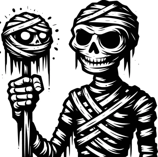 Çocuklar için mükemmel bandajları olan ürkütücü bir mumyanın cadılar bayramı resmi. Cadılar bayramı baskısı, çıkartma ve yetişkin dövmesi ilham kaynağı.