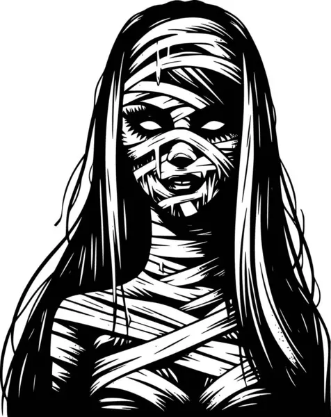 Çocuklar için mükemmel bandajları olan ürkütücü bir mumyanın cadılar bayramı resmi. Cadılar bayramı baskısı, çıkartma ve yetişkin dövmesi ilham kaynağı.