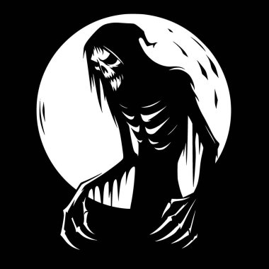 Ürkütücü bir siluet figürünün siyah ve beyaz cadılar bayramı çizimi basit taslak tarzında ürkütücü çocuk projeleri için mükemmel.