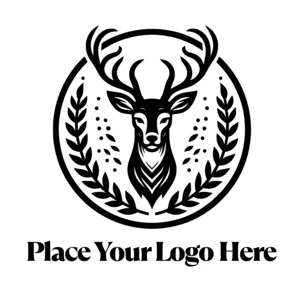 Minimalist siyah-beyaz geyik kafası logosu. Büyük boynuzları ve damgalanmak için kalın tırtıklı metni var.