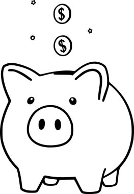 Minimalist siyah-beyaz domuz kumbarası zenginliği ve refahı simgeliyor.