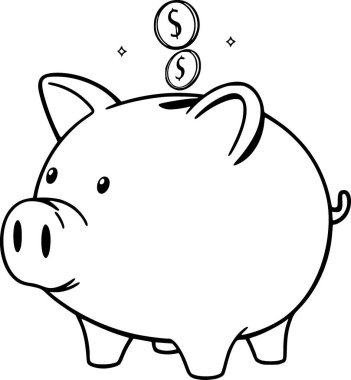 Minimalist siyah-beyaz domuz kumbarası zenginliği ve refahı simgeliyor.