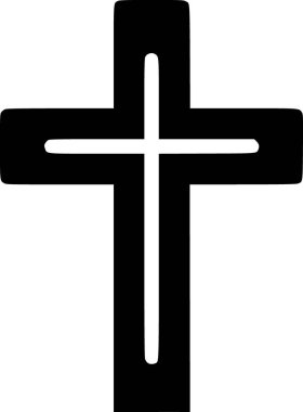 Bir Hıristiyan haç simgesinin siyah ve beyaz düz vektörü, temiz ruhsal hatlara sahip minimum detay.