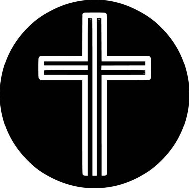 Bir Hıristiyan haç simgesinin siyah ve beyaz düz vektörü, temiz ruhsal hatlara sahip minimum detay.