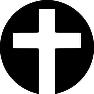 Bir Hıristiyan haç simgesinin siyah ve beyaz düz vektörü, temiz ruhsal hatlara sahip minimum detay.