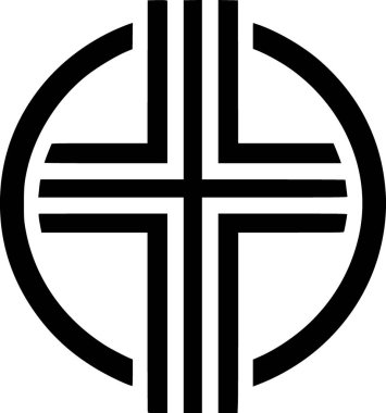 Bir Hıristiyan haç simgesinin siyah ve beyaz düz vektörü, temiz ruhsal hatlara sahip minimum detay.