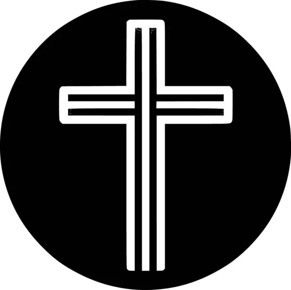 Bir Hıristiyan haç simgesinin siyah ve beyaz düz vektörü, temiz ruhsal hatlara sahip minimum detay.