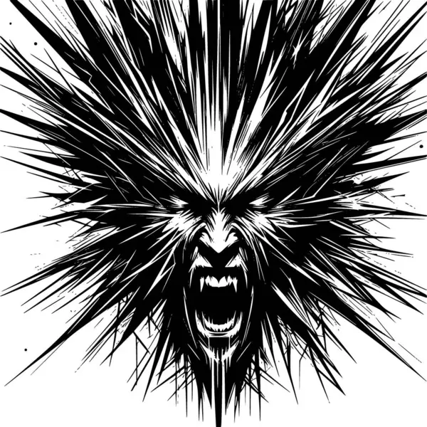 Keskin çizgilerle, kaotik geometriyle ve yayılan gerilimle, iç basıncı ve uçuculuğu ifade eden siyah ve beyaz vektör..