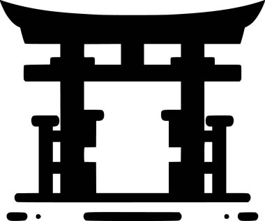 Torii kapı sembolünün en az siyah ve beyaz vektör simgesi, kalın çizgiler ve geleneksel Japon tarzı