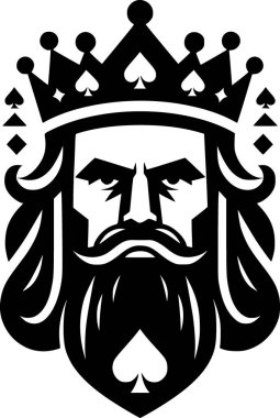 cesur siyah-beyaz maça papazının sakallı ve taclı, minimalist düz stil erkeksi tasarımı.