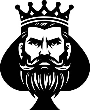 cesur siyah-beyaz maça papazının sakallı ve taclı, minimalist düz stil erkeksi tasarımı.