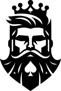 cesur siyah-beyaz maça papazının sakallı ve taclı, minimalist düz stil erkeksi tasarımı.