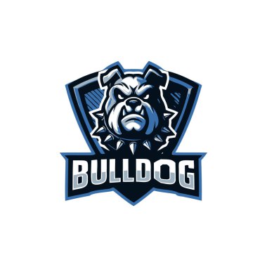 Beyaz arka planda izole edilmiş spor topu olan köpek buldoğunun vektör çizimi. Spor takımının logosu.