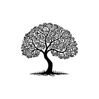 Beyaz arkaplanda izole edilmiş siyah ağaç simgesi