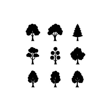 bir grup ağaç simgesi. vektör illüstrasyonu