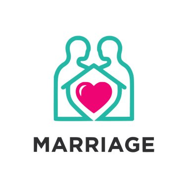 Gelin ve damat arasında logo ve kalbin vektör çizimi. düğün ve evlilik