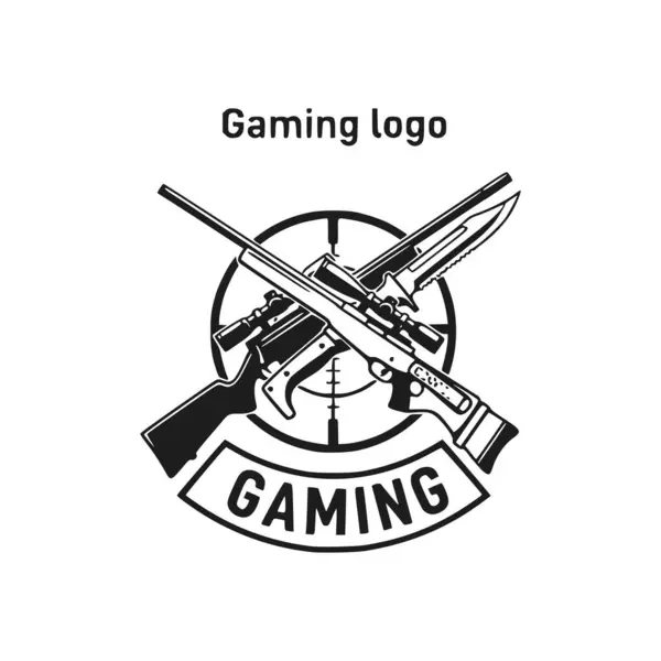 oyun ve spor logosu tasarımı. Silah, logo ve simgeli bir oyunun vektör illüstrasyonuName.