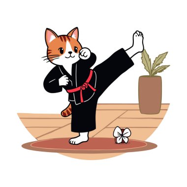 Kırmızı kuşakla Kara Gi 'de Karate Kedi Tekmeleme Lisesi, Sevimli Dövüş Sanatları Çizimleri