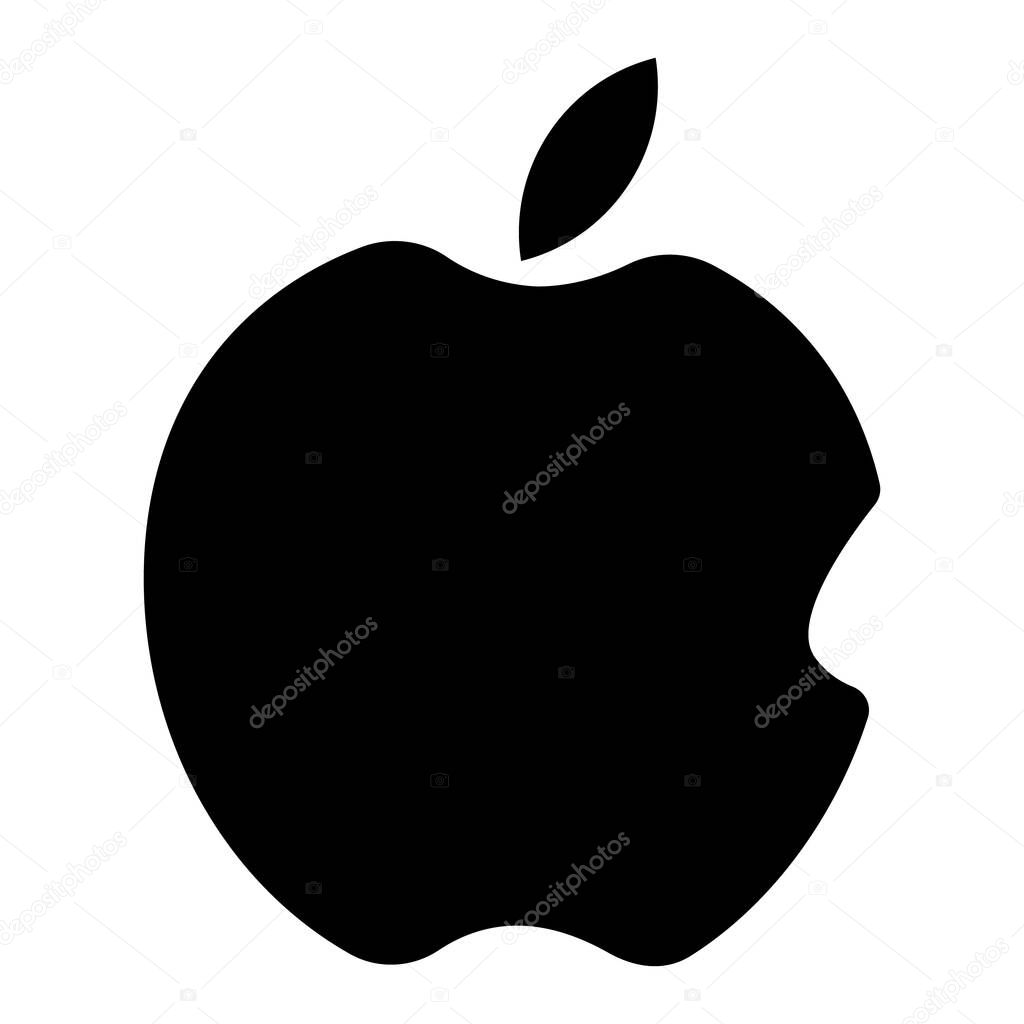 Apple Logo Icon, Black Apple Symbol on White Backgroun