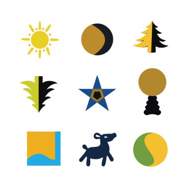 Tasarım ve Markalaşma İçin Düz Biçimli Minimalist Doğa ve Soyut Simgeler