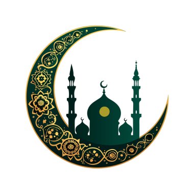 Zarif İslami Hilal Ayı ve Kurban ve Ramazan Bayramı Camii İllüstrasyonu