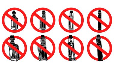 Vape işareti koymayın. Kamu sembolü illüstrasyonu buharlaştırmak yok