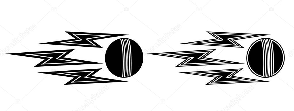 Set collections cricket ball lightning icon. Cricket Ball Thunderbolt power shoot design template vector illustration