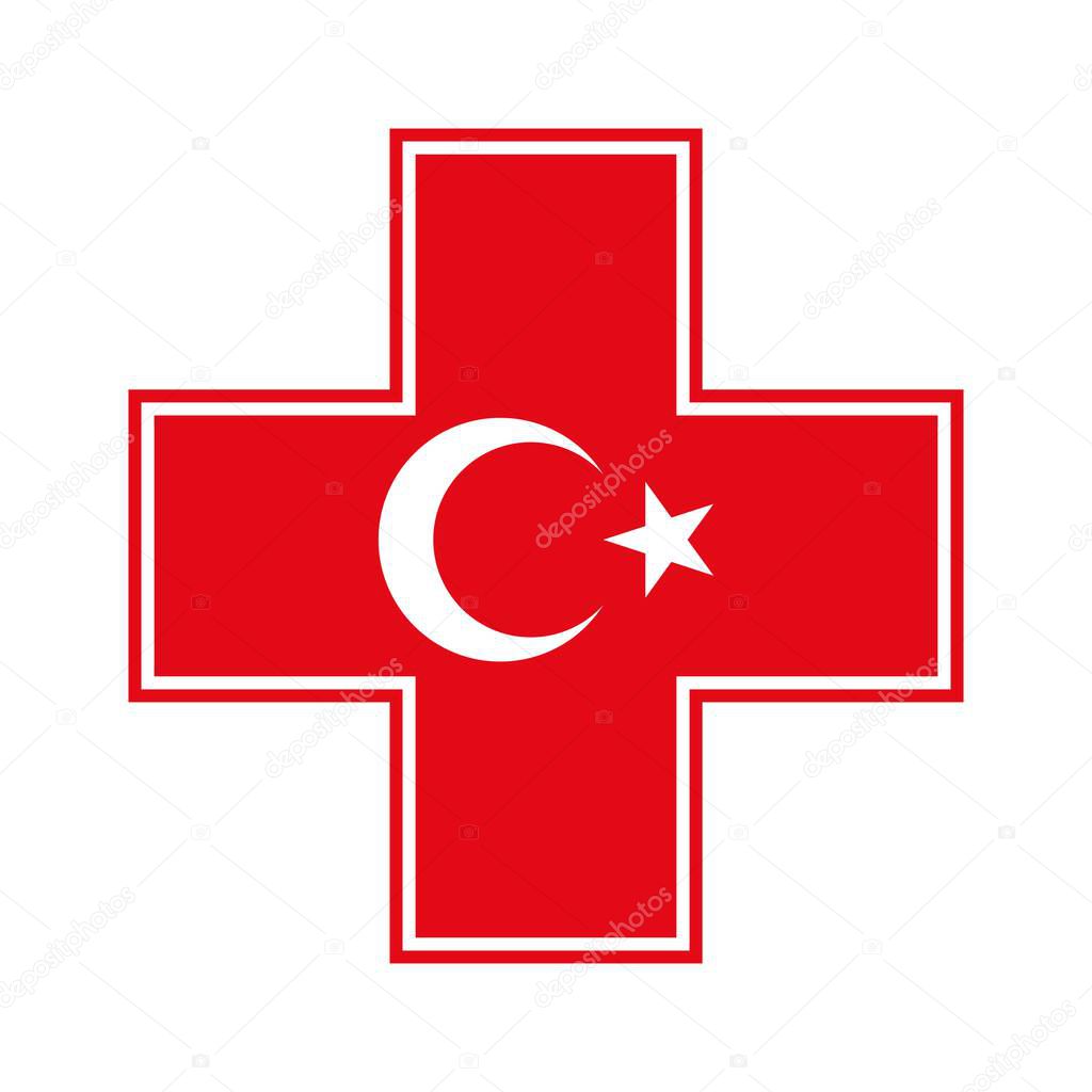 First aid sign. Medical and pharmacy cross symbol vector Illustration. Tunisia flag
