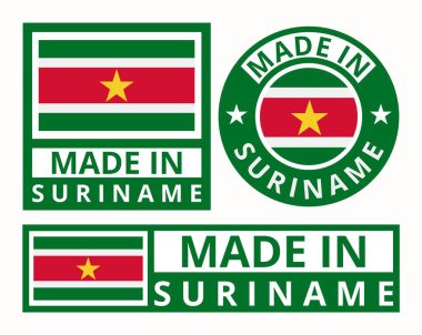 Surinam tasarım ürünü etiketleri iş simgeleri illüstrasyonunda oluşturulan vektör kümesi
