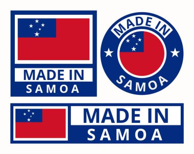 Samoa tasarım ürünü etiketlerinde yapılmış vektör kümesi iş simgeleri illüstrasyonu