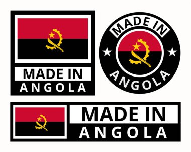 Angola tasarım ürün etiketlerinde yapılmış vektör kümesi iş simgeleri illüstrasyonu