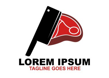 Bıçakla kesilmiş et logosu sembolü. Katliam Dükkanı ikonu vektör illüstrasyonu