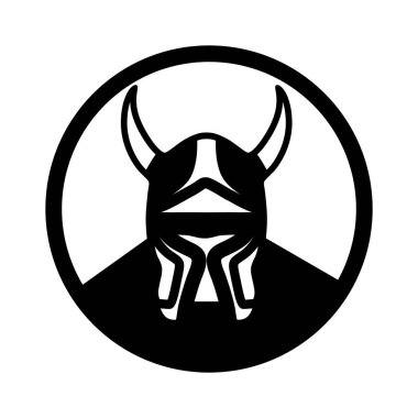 Viking silueti yuvarlak simge logosu. Vikinglerin başlık tasarım şablonu vektör çizimi