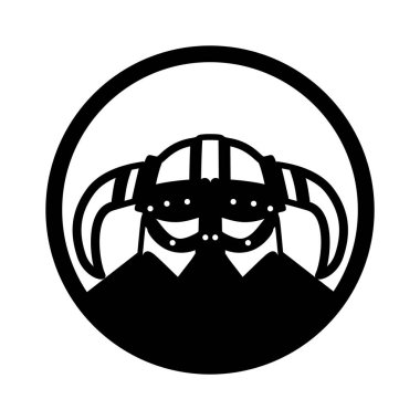 Viking silueti yuvarlak simge logosu. Vikinglerin başlık tasarım şablonu vektör çizimi