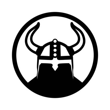 Viking silueti yuvarlak simge logosu. Vikinglerin başlık tasarım şablonu vektör çizimi