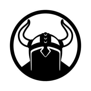 Viking silueti yuvarlak simge logosu. Vikinglerin başlık tasarım şablonu vektör çizimi